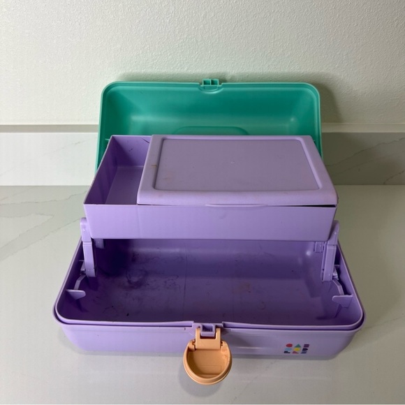 Vintage Caboodles Plastic Organizer Case Green Purple Retro Design Made … - Picture 9 of 12